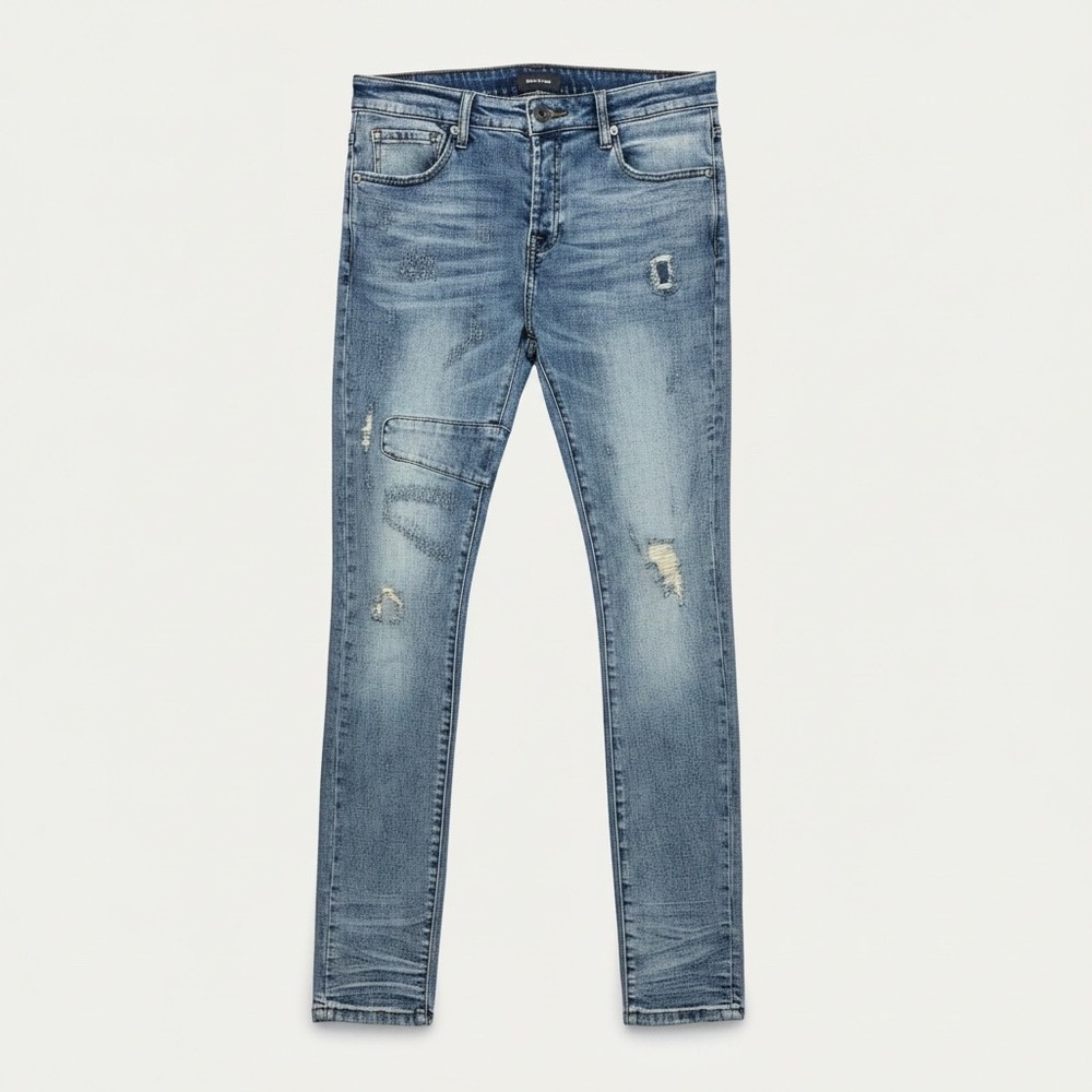 Bluecarats Blue Distressed Patchwork Slim Fit Jeans Sz 34 Light Wash Streetwear